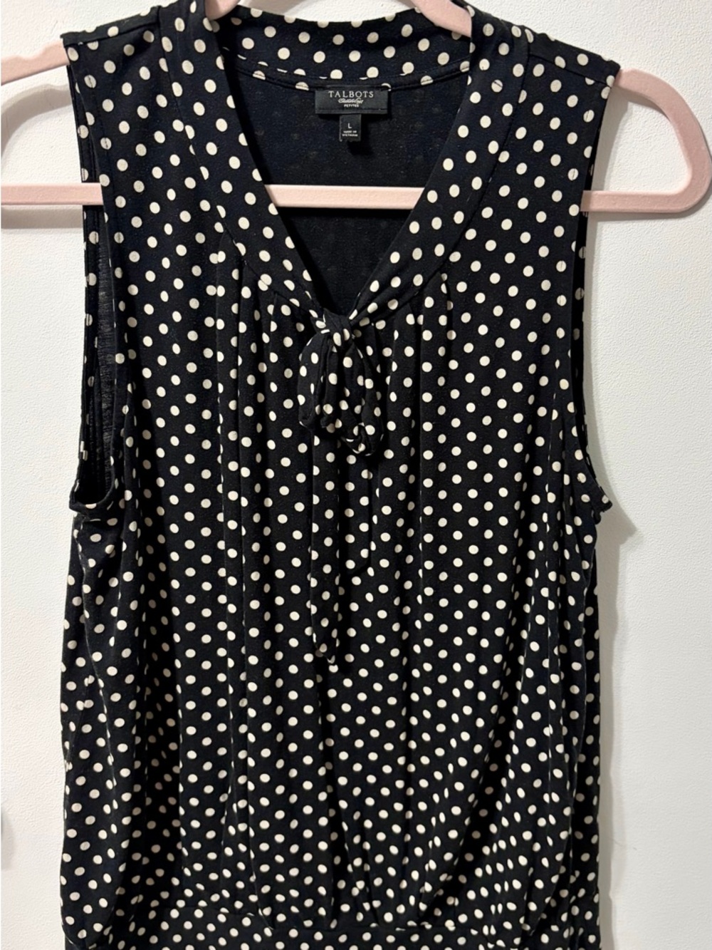 Talbots Black and White Polka Dot Sleeveless Tie-Front Tank